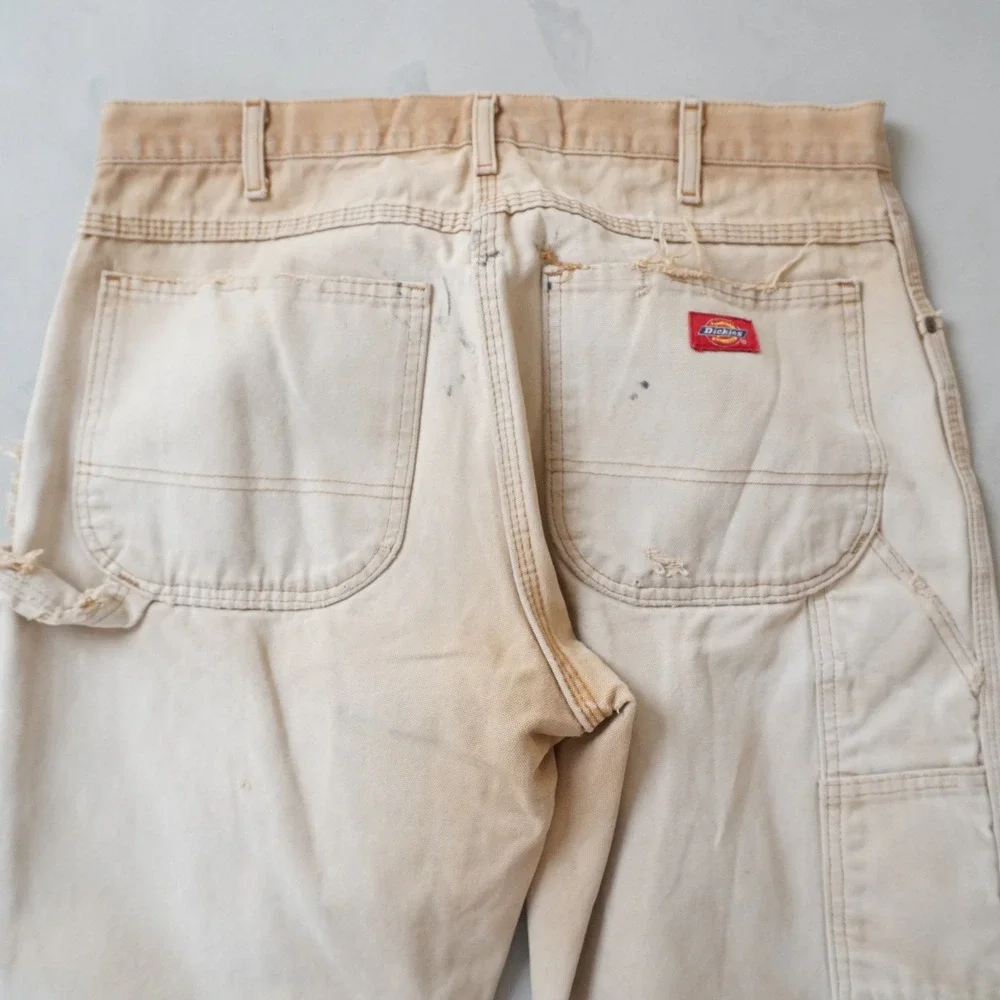Vintage Dickies Carpenter Pants 32x32 Mens Tan Thrashed Distressed Sun Faded